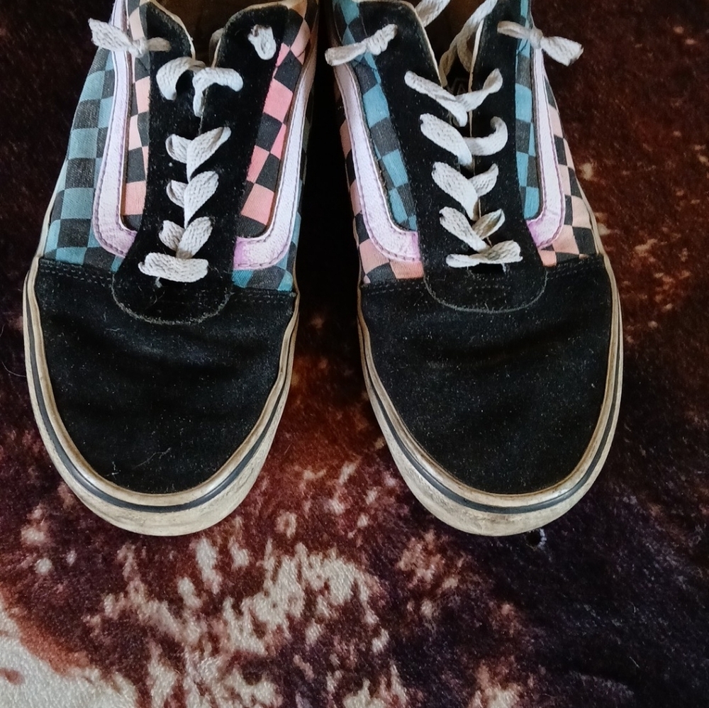 Womens Checkered Sneakers - Black, Pink, Blue